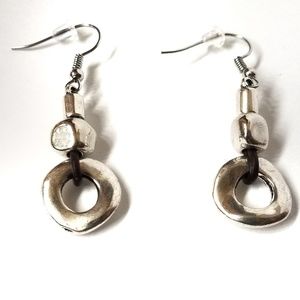 Leather Silver bead Ear ring Earrings Waterdrop